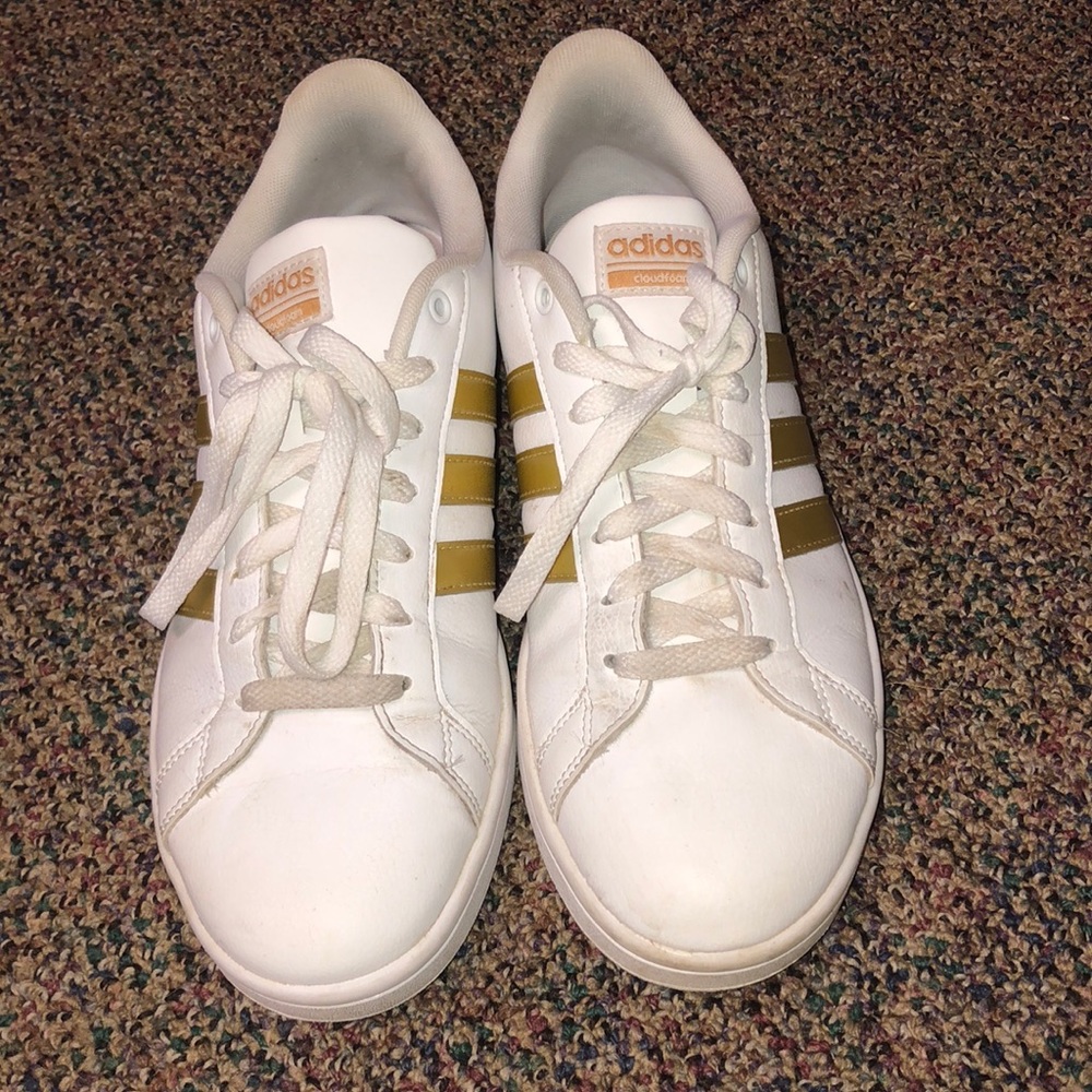 White and Gold Adidas Shoes